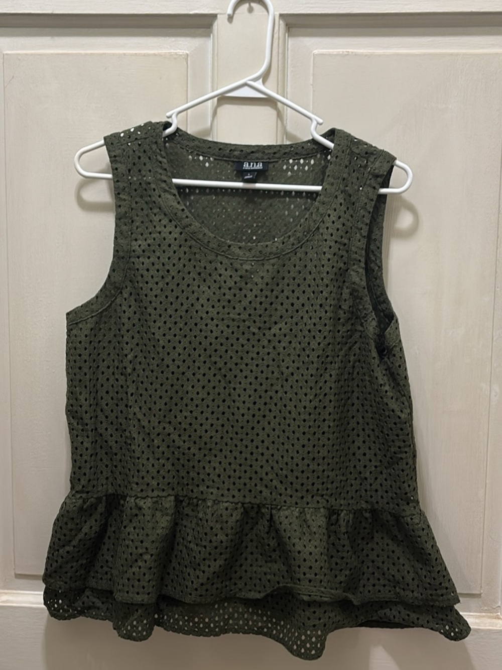 a.n.a Olive Eyelet Sleeveless Peplum Top